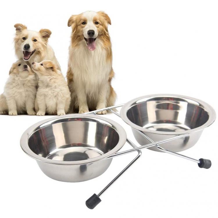 Ciotola Doppia Mangiatoia Per Animali Ciotole In Acciaio Scodelle Cani Gatti | S