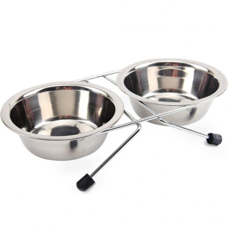 Ciotola Doppia Mangiatoia Per Animali Ciotole In Acciaio Scodelle Cani Gatti | M