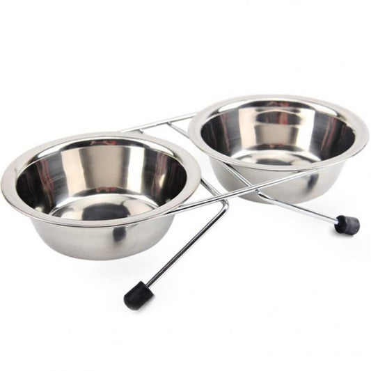 Ciotola Doppia Mangiatoia Per Animali Ciotole In Acciaio Scodelle Cani Gatti | L