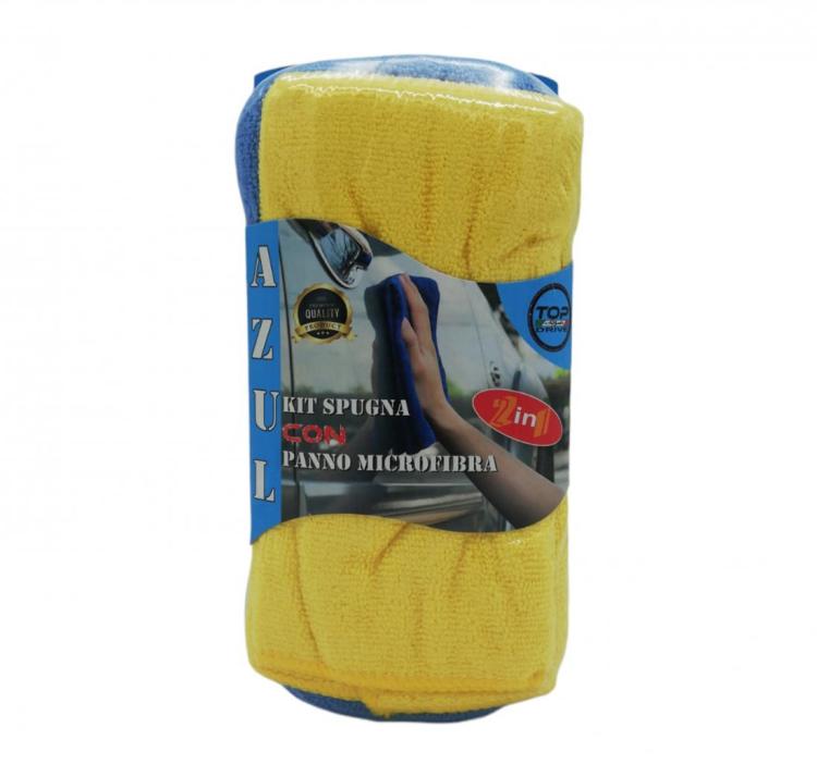 Kit Pulizia Auto Camion Moto Spugna + Panno In Microfibra Autolavaggio Esterno