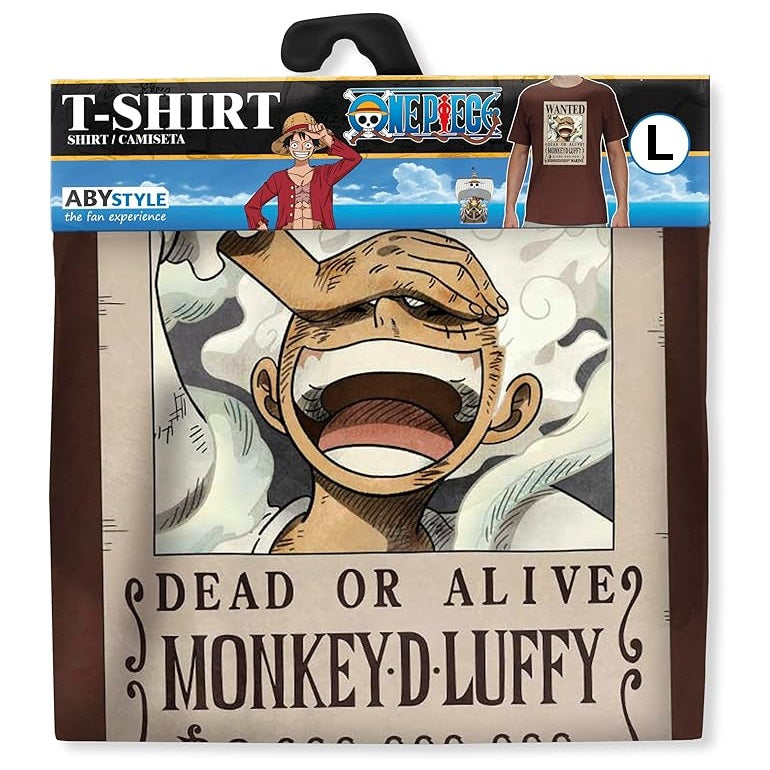 ABYstyle - T-Shirt One Piece - Maglietta One Piece (Wanted Luffy) Chocolate - Maglia (Tg. L)