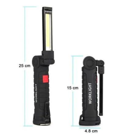 Lampada Torcia Led Lavoro Gancio Calamita Portatile Ricaricabile Officina Pesca