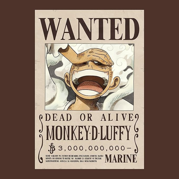 ABYstyle - T-Shirt One Piece - Maglietta One Piece (Wanted Luffy) Chocolate - Maglia (Tg. L)