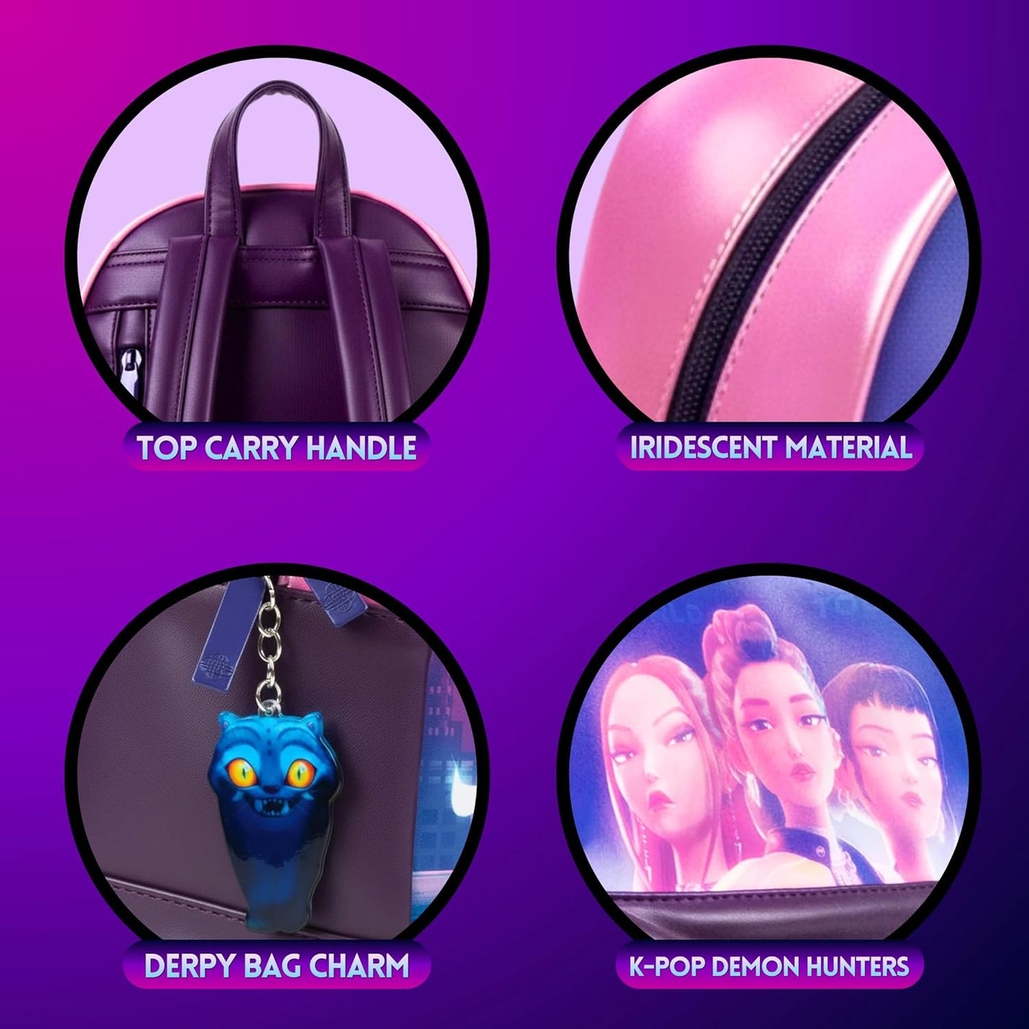 K-POP Demon Hunters (Huntrix) Zaino ufficiale Mini Backpack per scuola, università Zainetto da viaggio, con cinghie regolabili