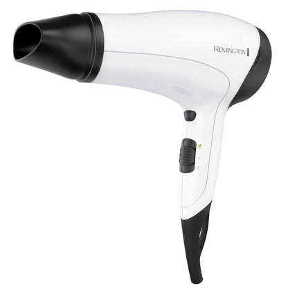 Remington D3015 Asciugacapelli Professionale Remington, Leggero, Griglia Ionica in Ceramica, 2000W, 3 livelli di riscaldamento, 2 Potenze di ventilazione, due ugelli per lo styling Phon per Capelli Lisci e Ricci + diffusore, White