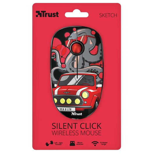 Trust Mouse Ottico Sketch Silent Click Silenzioso Wireless Usb Senza Filo Rosso