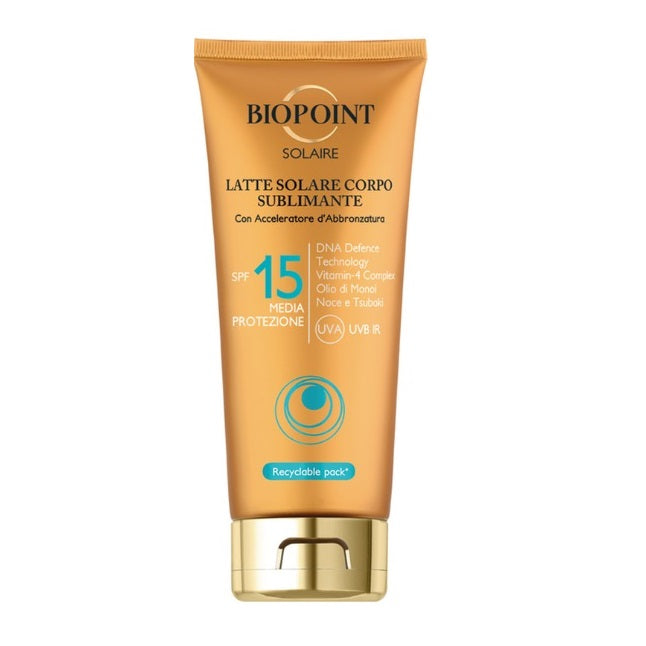 BIOPOINT - Latte Solare Corpo Sublimante Alta Protezione SPF15 Tubo da 200ml