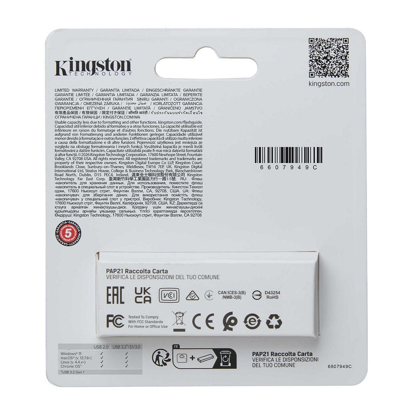 Kingston Pendrive 64GB DTXS/64GB DataTravel Exodia S USB-A 3.2 Chiavetta Type-A Memoria Drive Flash PC 200MB/s Nero/Nero