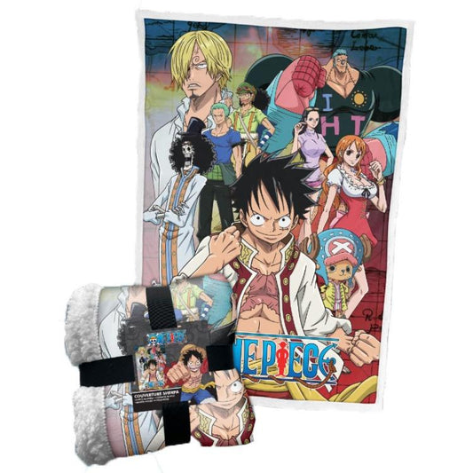 COPERTA SHERPA ONE PIECE CAKE ISLAND MONKEY D.LUFFY ZORO PLAID PILE 100X150