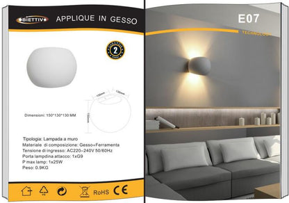 Universo Applique In Gesso Moderno A Parete Doppia Emissione Lampada G9 Interno