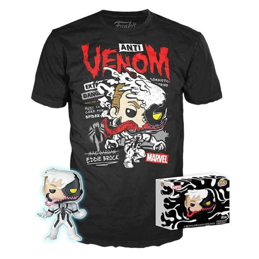 Funko Pop ! Tees Marvel Anti Venom (401) Eddie Brock Figure Gitd 9Cm + T-Shirt M