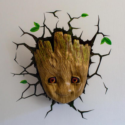 Marvel Lampada Muro Decorazione Baby Groot 3D Deco Light Applique Led + Sticker