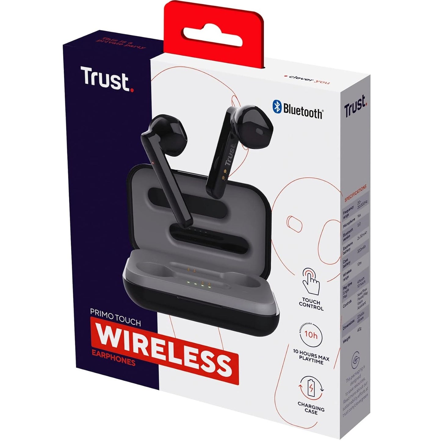 Trust Primo Touch Wireless Auricolari Bluetooth Senza Fili In-Ear Nero Wifi