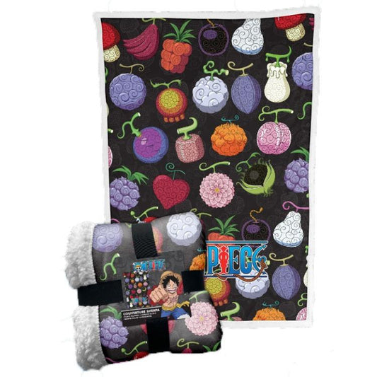 COPERTA SHERPA ONE PIECE DEVIL FRUITS FRUTTI DEL DIAVOLO PLAID PILE 100X150