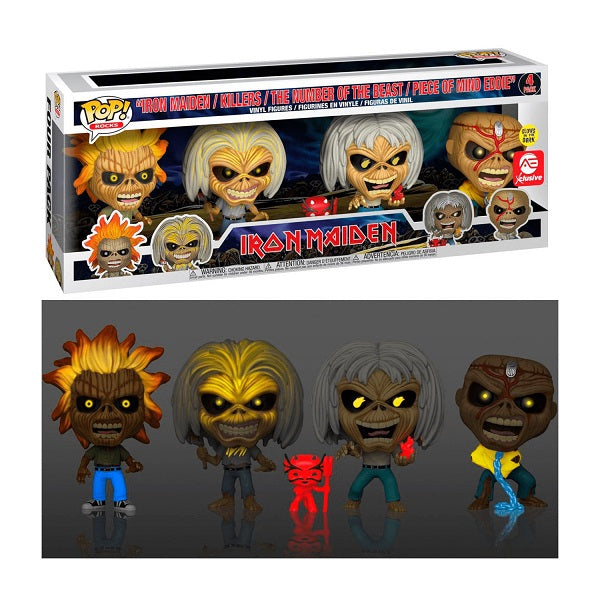 Funko Pop Rocks Iron Maiden Eddie 4 Pack Gitd Bundle Vinyl Statuetta Nuovo