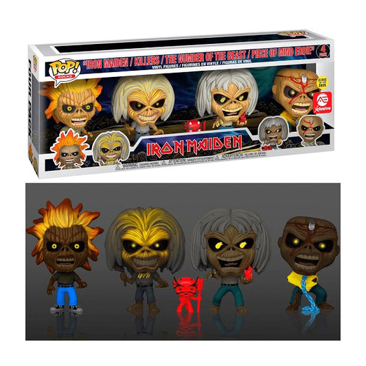 Funko Pop Rocks Iron Maiden Eddie 4 Pack Gitd Bundle Vinyl Statuetta Nuovo