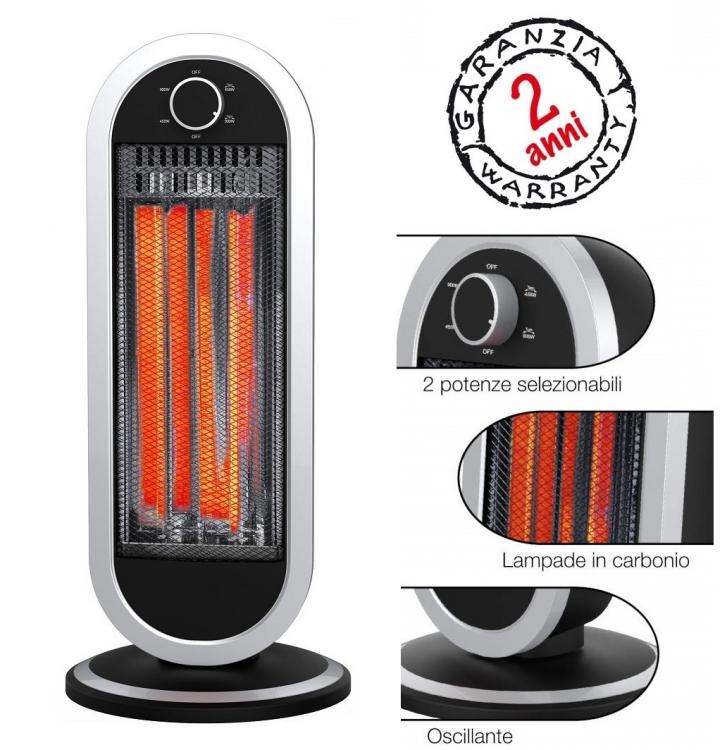 Stufa Elettrica Oscillante Carbonio 900W Basso Consumo Maniglia Stufetta Alogena