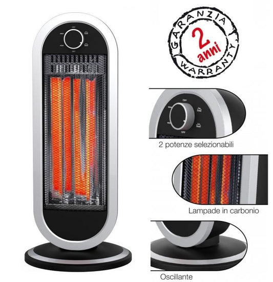 Stufa Elettrica Oscillante Carbonio 900W Basso Consumo Maniglia Stufetta Alogena
