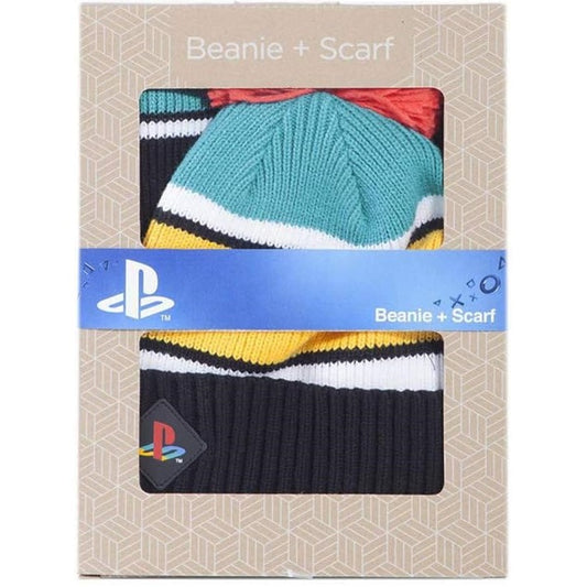 Difuzed Retro Colors - Set Cappello Berretto con pompon e Sciarpa Logo Playstation