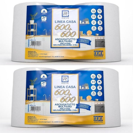 4 ROTOLONI CARTA BOBINA DOPPIA LINEA CASA RMOVE 600+600 2 VELI PURA CELLULOSA