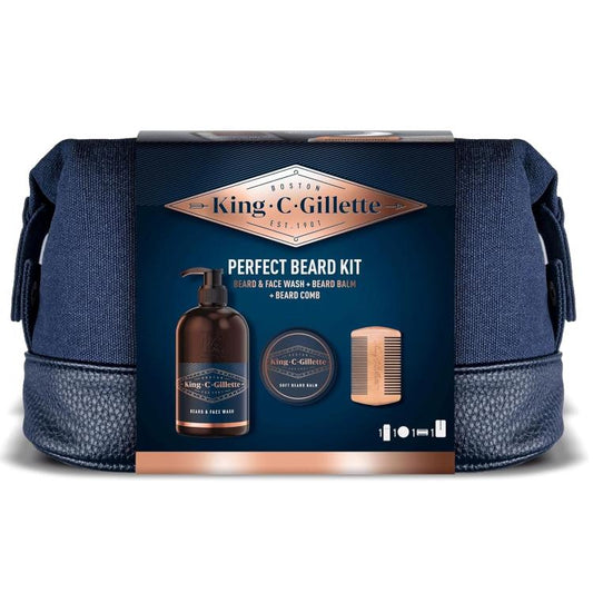 King C Gillette Kit Confezione Regalo Pettine/Balsamo Barba/Detergente Viso Uomo