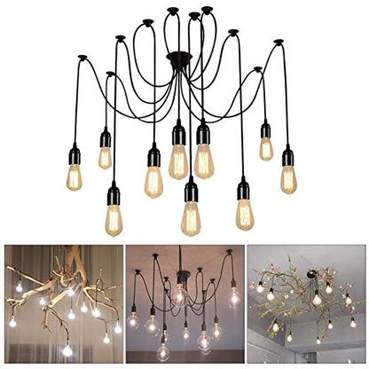 Lampadario 12 Pendenti A Sospensione Regolabile Nero E27 Lampada Ragno Vintage
