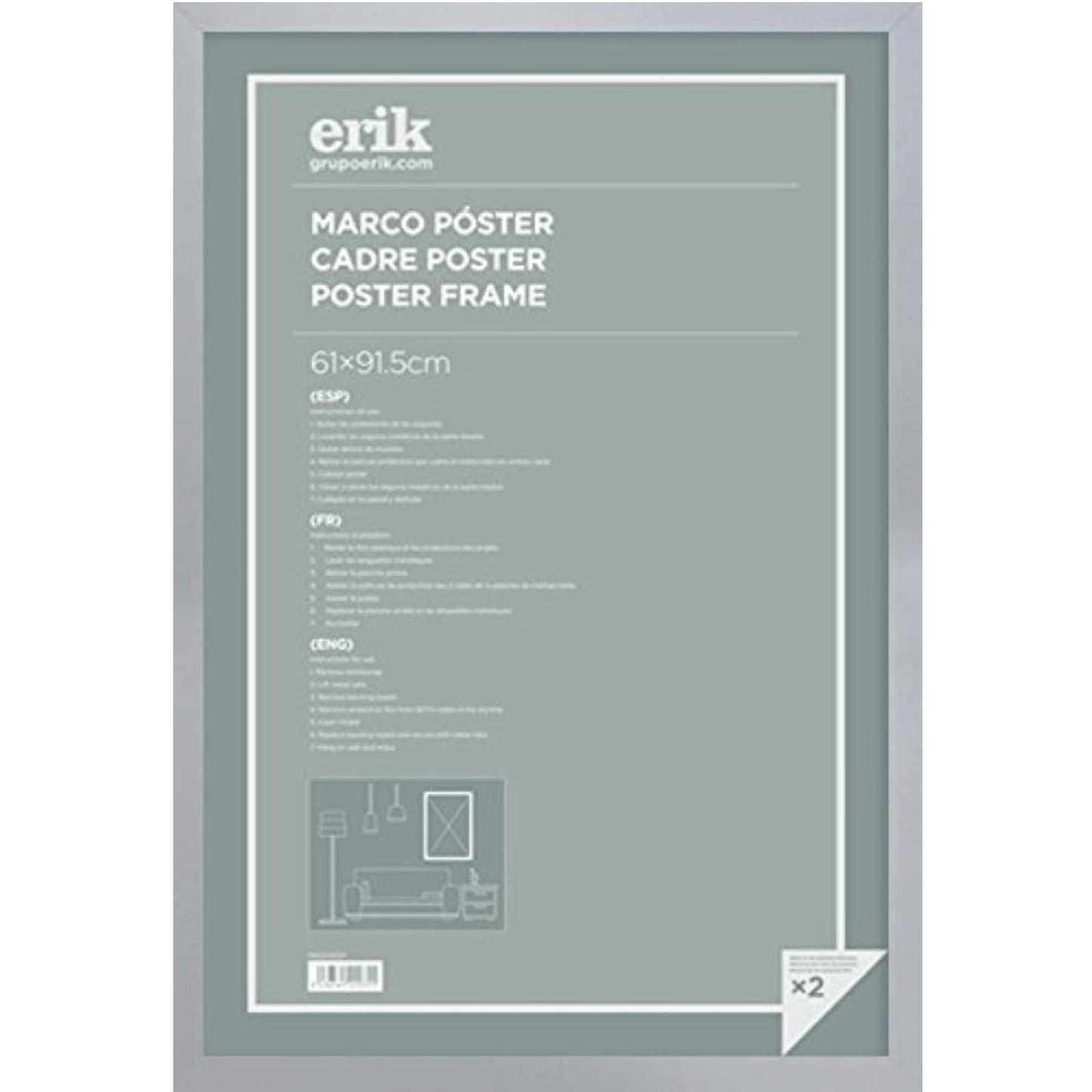 Grupo Erik: Cornice Poster 61 x 91,5 cm Argento da parete grande, in legno MDF, Cornice per Maglia da Calcio, Cornice per quadri grandi