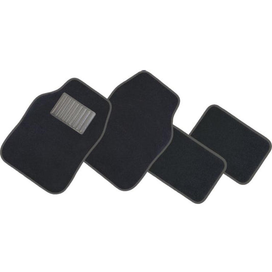 Set 4 Tappetini In Moquette Auto Universali Tappeti Con Battitacco Nero E Grigio