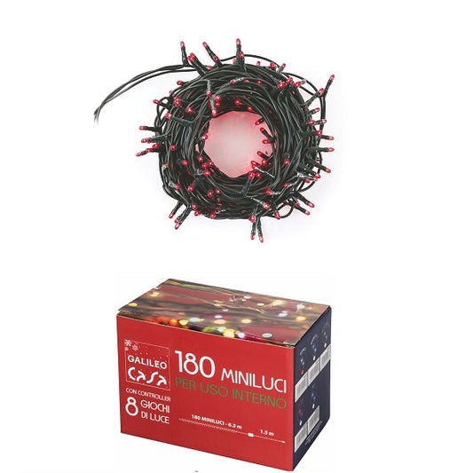 Serie Luci Albero Di Natale Minilucciole 180 Led Lampadine 10.5Mt Luce Rossa