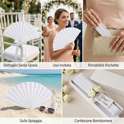 Ventaglio Bianco per Matrimonio Wedding Sposa Cerimonia Elegante Pieghevole In Tessuto Ventagli per Invitati Eventi Festa Estate Bomboniera Romantic Style