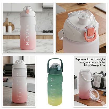Set 4 Borraccia Sportiva Graduata Motivazionale 3.3L /1.5L/ 0.8L/0.28L con Cannuccia, Set di 4 Bottiglie per Acqua e Bevande, Grande Capacità, senza BPA, Portatile, per Campeggio, Fitness, Sport, Calcio, Pallavolo, Viaggio, Ufficio