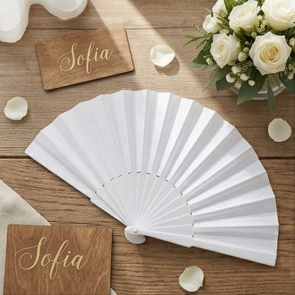 Ventaglio Bianco per Matrimonio Wedding Sposa Cerimonia Elegante Pieghevole In Tessuto Ventagli per Invitati Eventi Festa Estate Bomboniera Romantic Style