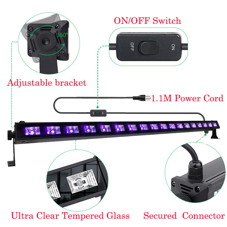 BARRA LED BLACK UV EFFETTO FLUO ULTRAVIOLETTI LUCE VIOLA LAMPADA BAR FARO DISCO