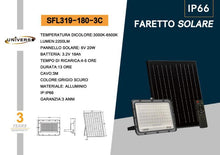 Universo Faro Led Esterno Faretto + Pannello Solare 3C (3000K-4000K-6500K) 180W