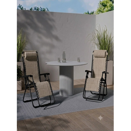 Sedia Sdraio da Giardino Pieghevole Poltrona Reclinabile Zero Gravity Relax Salvaspazio Tessuto in Textilene (Beige)