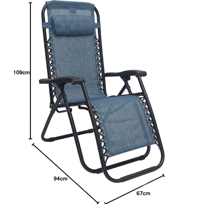 Sedia Sdraio da Giardino Pieghevole Poltrona Reclinabile Zero Gravity Relax Salvaspazio Tessuto in Textilene (Blue)