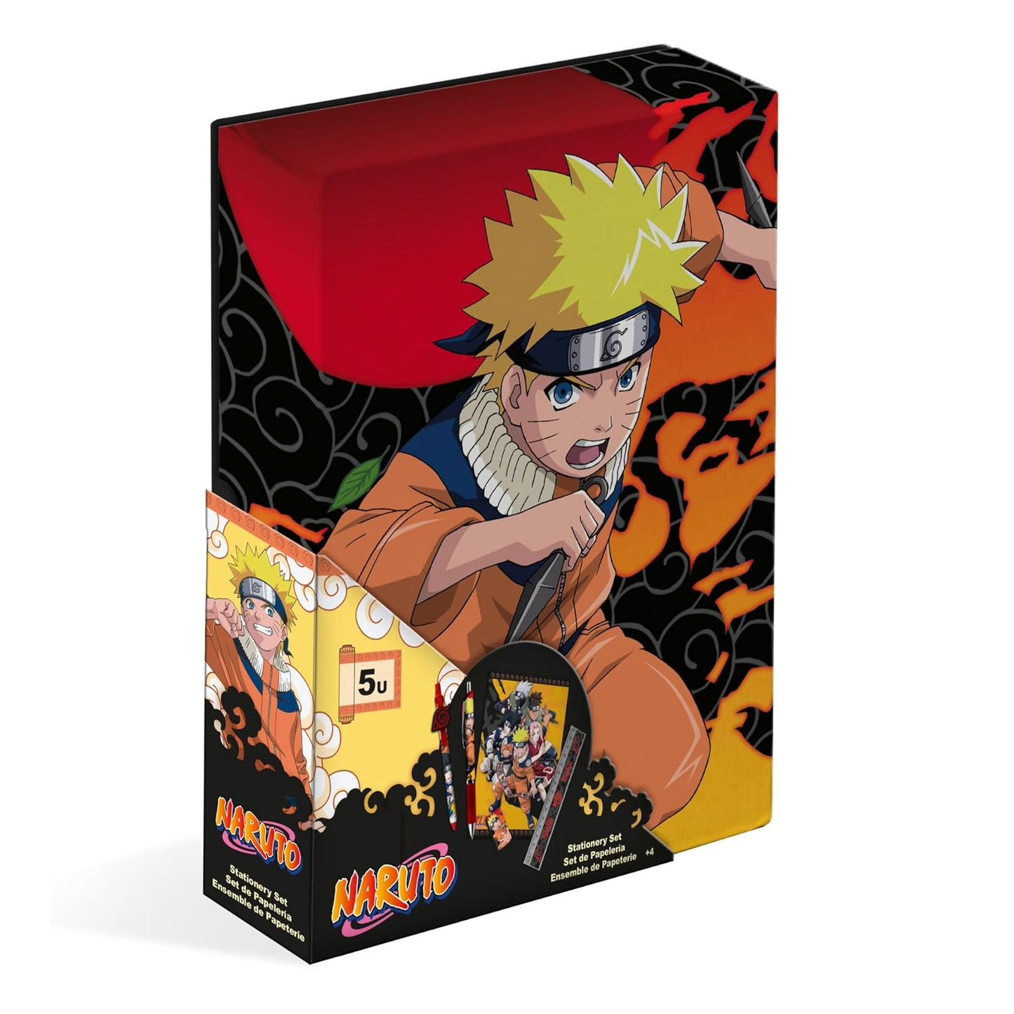 Set Scolastico Naruto: 2 Penne 1 Righello 1 Gomma Da Cancellare + Quadernino