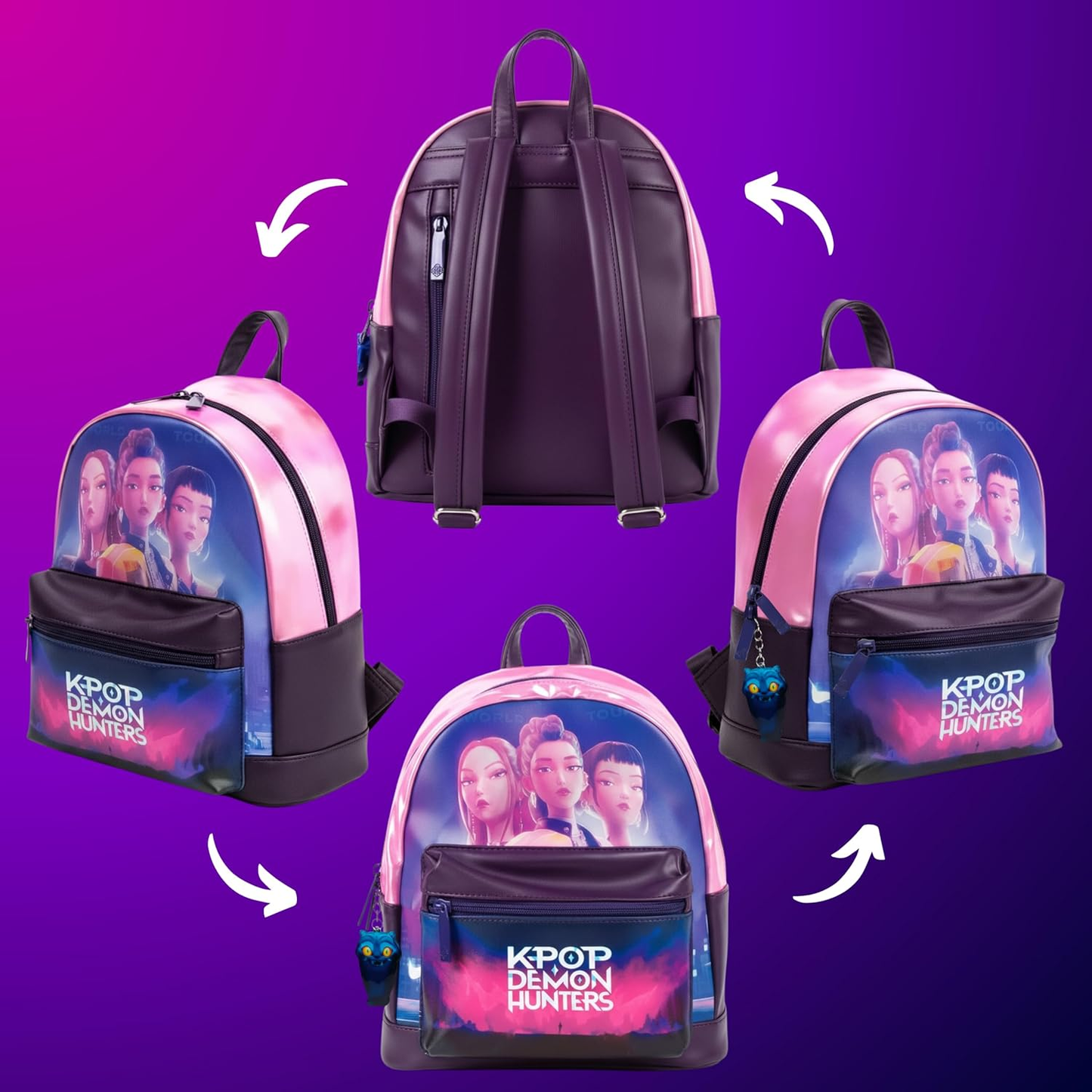 K-POP Demon Hunters (Huntrix) Zaino ufficiale Mini Backpack per scuola, università Zainetto da viaggio, con cinghie regolabili