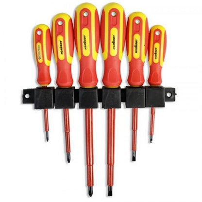 Kit Set 6 Cacciaviti Giraviti Per Elettricista Punte Magnetiche Isolati + Stand