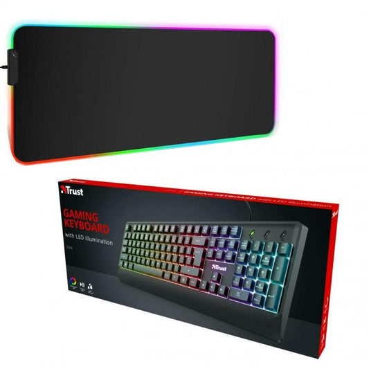 Kit Tappetino Mousepad Gaming Mouse Xxl+Tastiera Trust Ziva Led Pc Illuminata