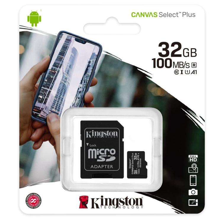 Kingston Micro Sd 32Gb + Adattatore Canvas Plus Sdcs2 32Gb Classe 10 100Mb/S