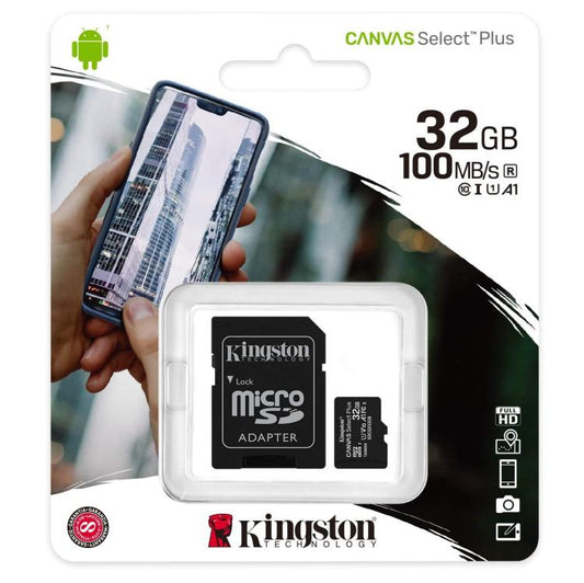 Kingston Micro Sd 32Gb + Adattatore Canvas Plus Sdcs2 32Gb Classe 10 100Mb/S
