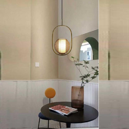 Lampadario Sospeso Ovale Luce Led Lampada E27 Sfera In Rete Metallo Oro Moderno