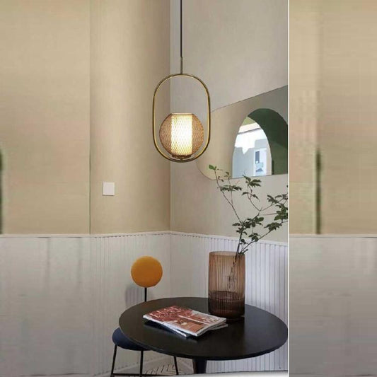 Lampadario Sospeso Ovale Luce Led Lampada E27 Sfera In Rete Metallo Oro Moderno