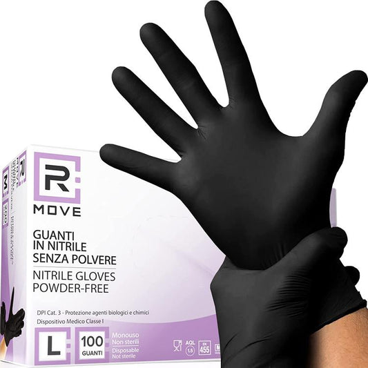 100 Guanti Monouso Nitrile Neri No Polvere Ipoallergenici Alimenti Estetica L
