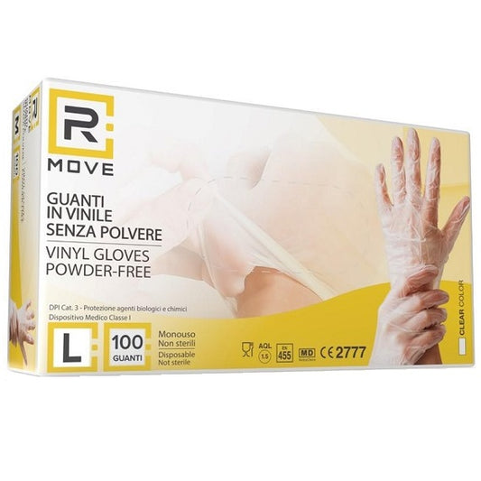 100 Guanti Vinile Bianco Trasparenti Monouso Senza Polvere,Lattice E Talco Tg.L
