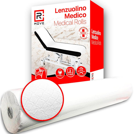 R MOVE Rotolo Carta per Lettino Massaggio 60 metri, Lenzuolino Medico Monouso per lettino 60cm altezza, 2 veli pura cellulosa, lenzuolini per estetista, rotoli medici, rotolo lettino estetista