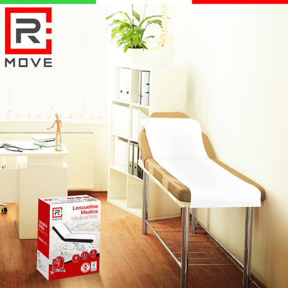 R MOVE 6 Rotoli Carta per Lettino Massaggio 60 metri, Lenzuolino Medico Monouso per lettino 60cm altezza, 2 veli pura cellulosa, lenzuolini per estetista, rotoli medici, rotolo lettino estetista
