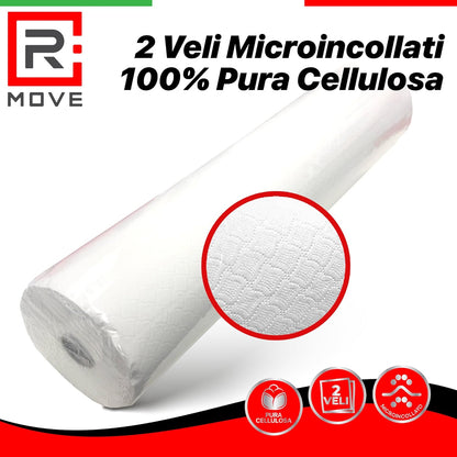 R MOVE 6 Rotoli Carta per Lettino Massaggio 60 metri, Lenzuolino Medico Monouso per lettino 60cm altezza, 2 veli pura cellulosa, lenzuolini per estetista, rotoli medici, rotolo lettino estetista