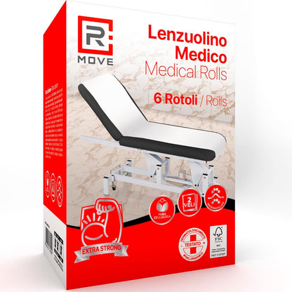 R MOVE 6 Rotoli Carta per Lettino Massaggio 60 metri, Lenzuolino Medico Monouso per lettino 60cm altezza, 2 veli pura cellulosa, lenzuolini per estetista, rotoli medici, rotolo lettino estetista